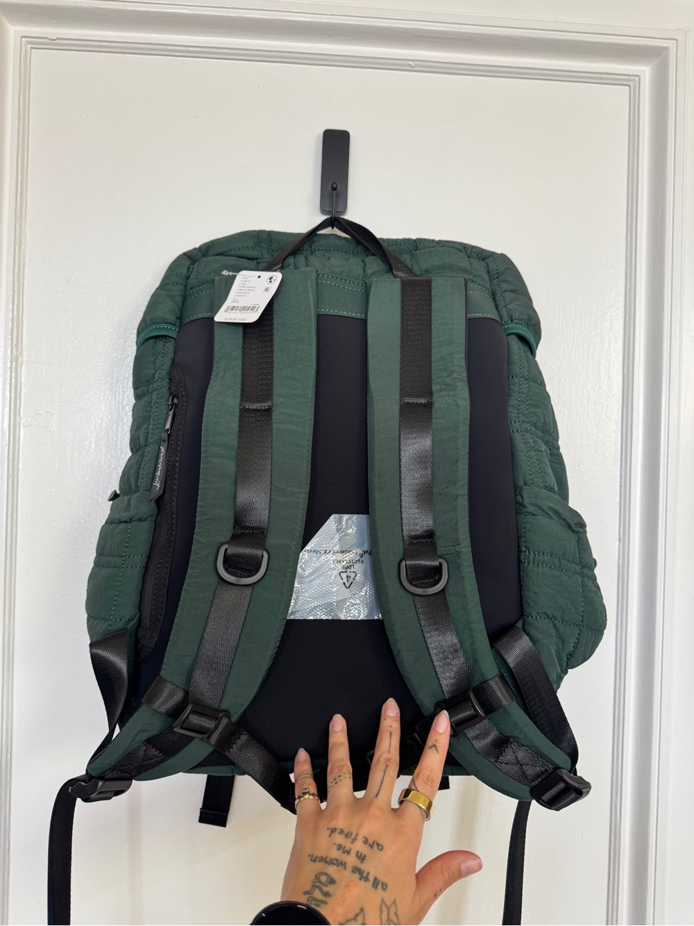 FREE PEOPLE Quilted Dark Green Rucksack Backpack - Picture 2 of 6
